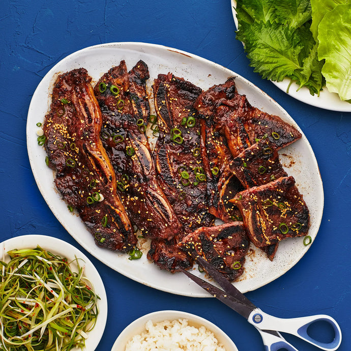 Recipe... L.A. kalbi is a uniquely Korean-American dish that uses flanken-style short ribs rather than the butterflied English-style ribs traditionally used in kalbi in Korea.